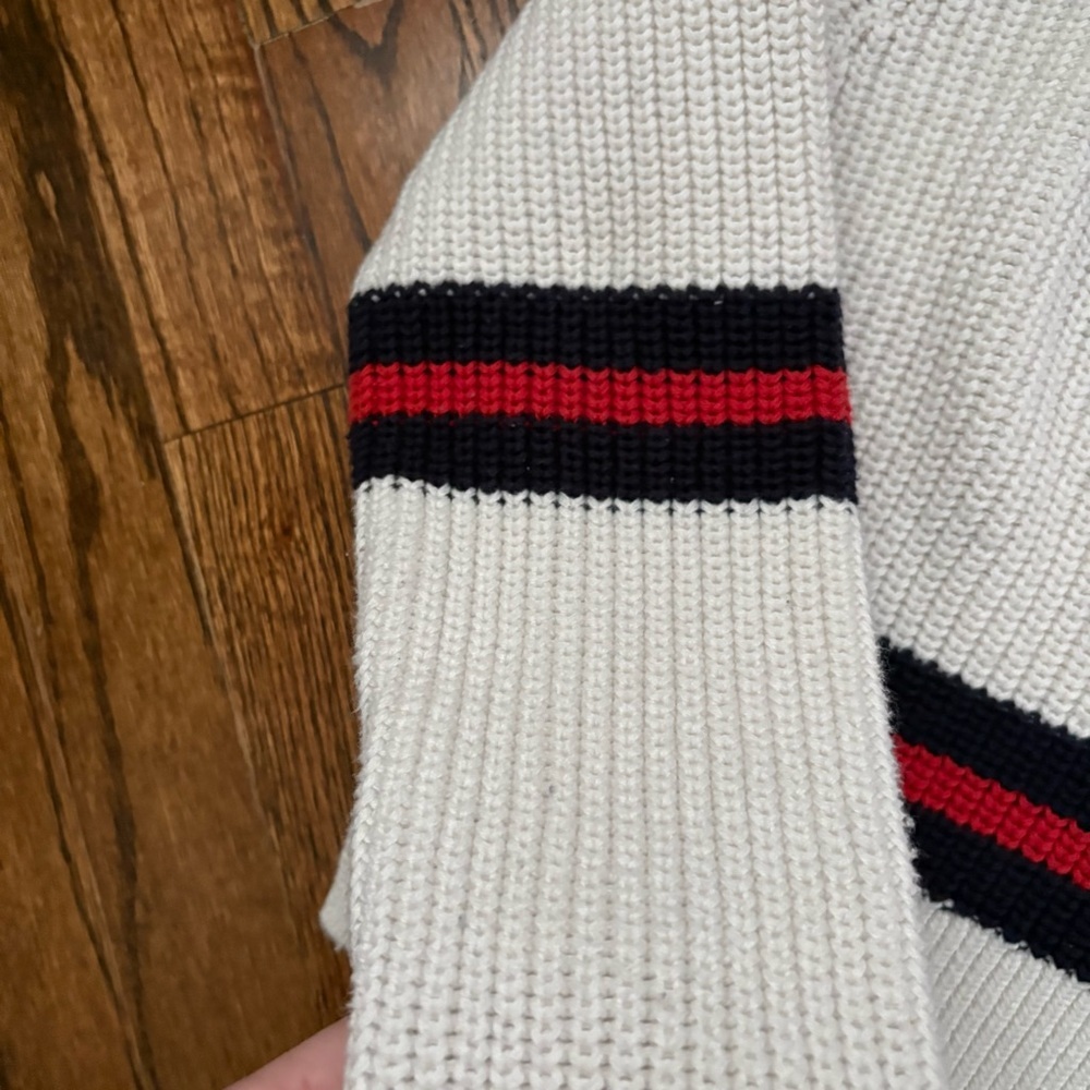 Lottie Moss Mock Neck Sweater with Red and Navy Stripes - Picture 2 of 6